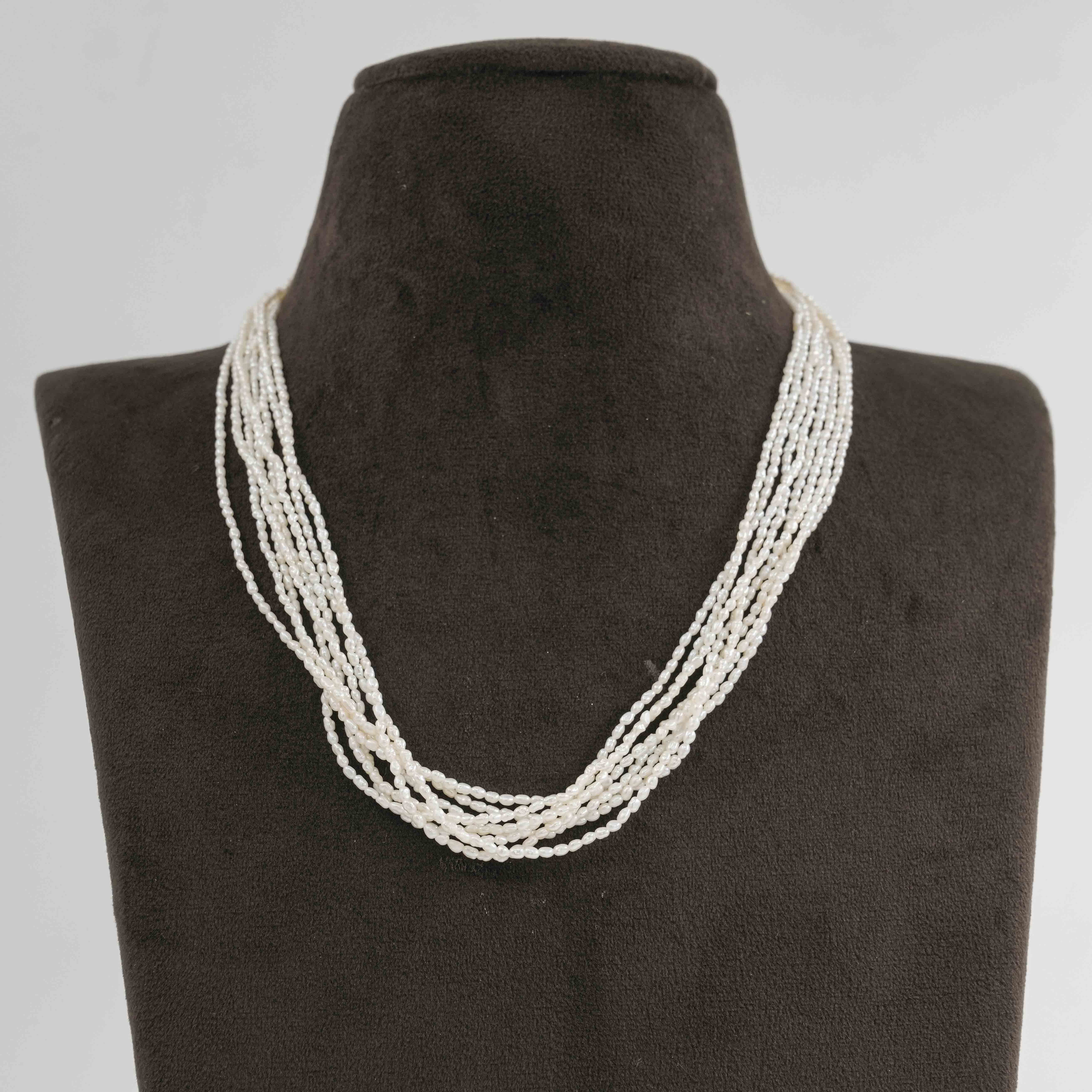 Multi Layered Twisted Rice Pearl Necklace